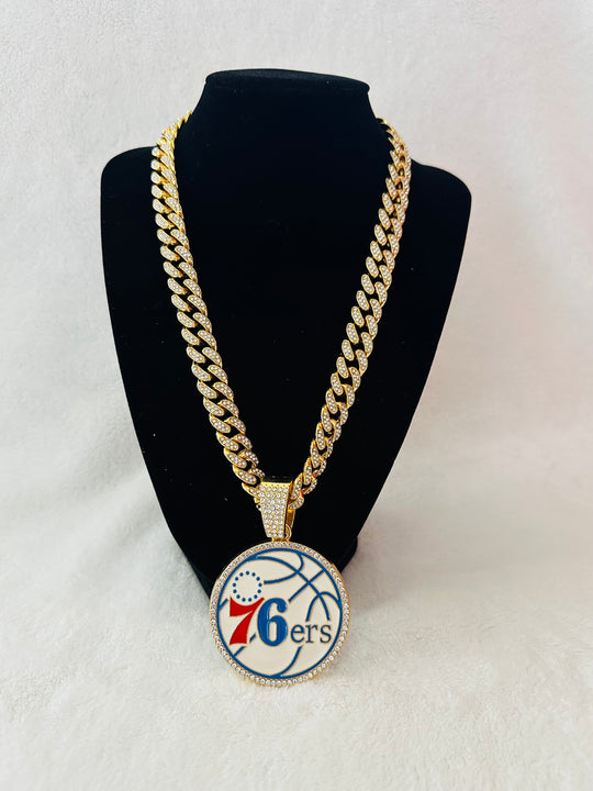 Philadelphia 76ers Large Gold Iced Cuban Chain 20” - EB Sports Championship Rings