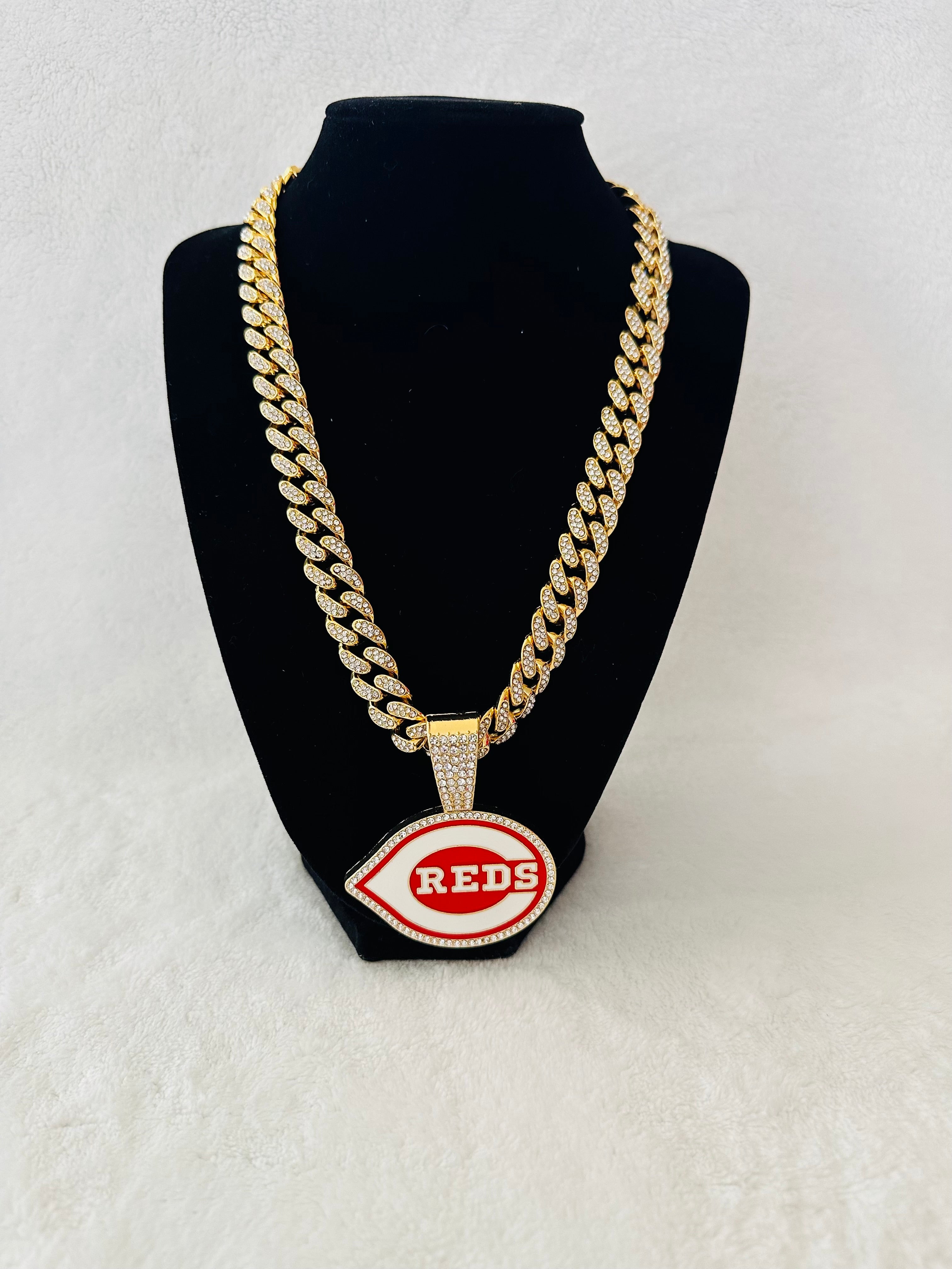 Cincinnati Reds Large Gold Iced Cuban Chain 24”, US SHIP - EB Sports Championship Rings
