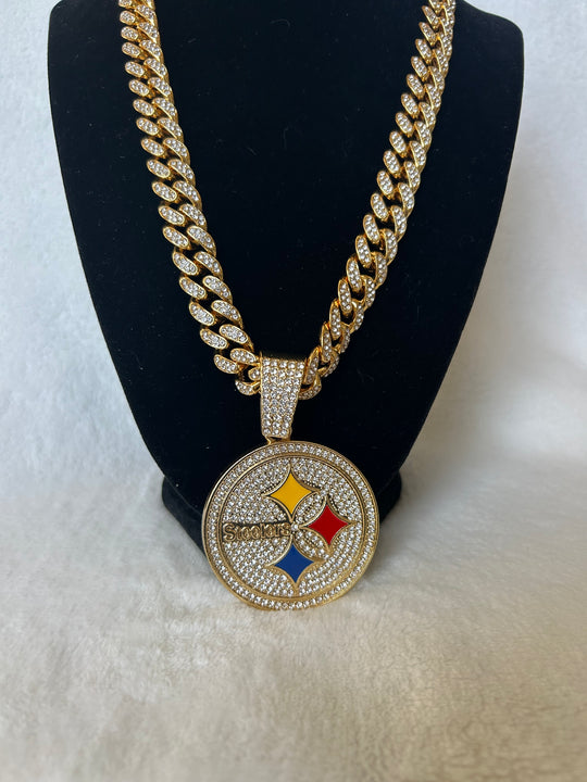 Pittsburgh Steelers Men’s Large Gold Iced Cuban Chain 24” - EB Sports Championship Rings