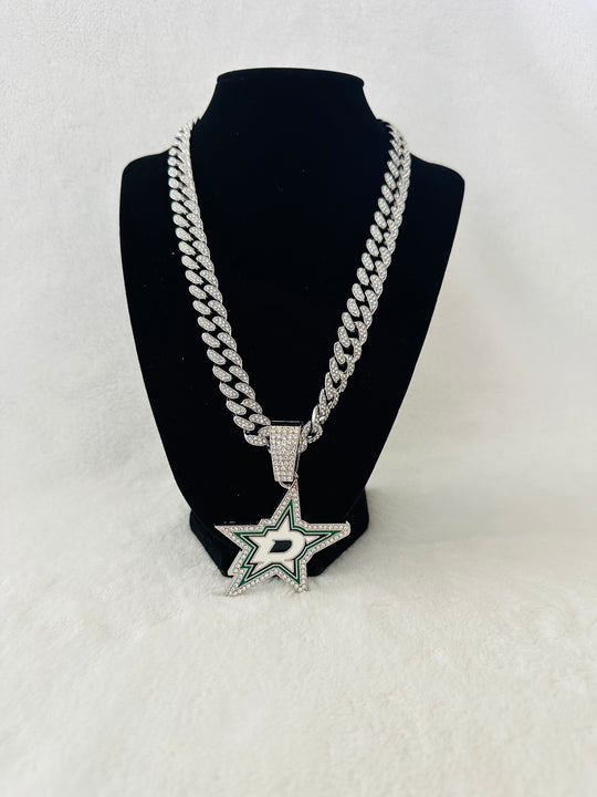 Dallas Stars Silver Iced Cuban Chain 24”, US SHIP