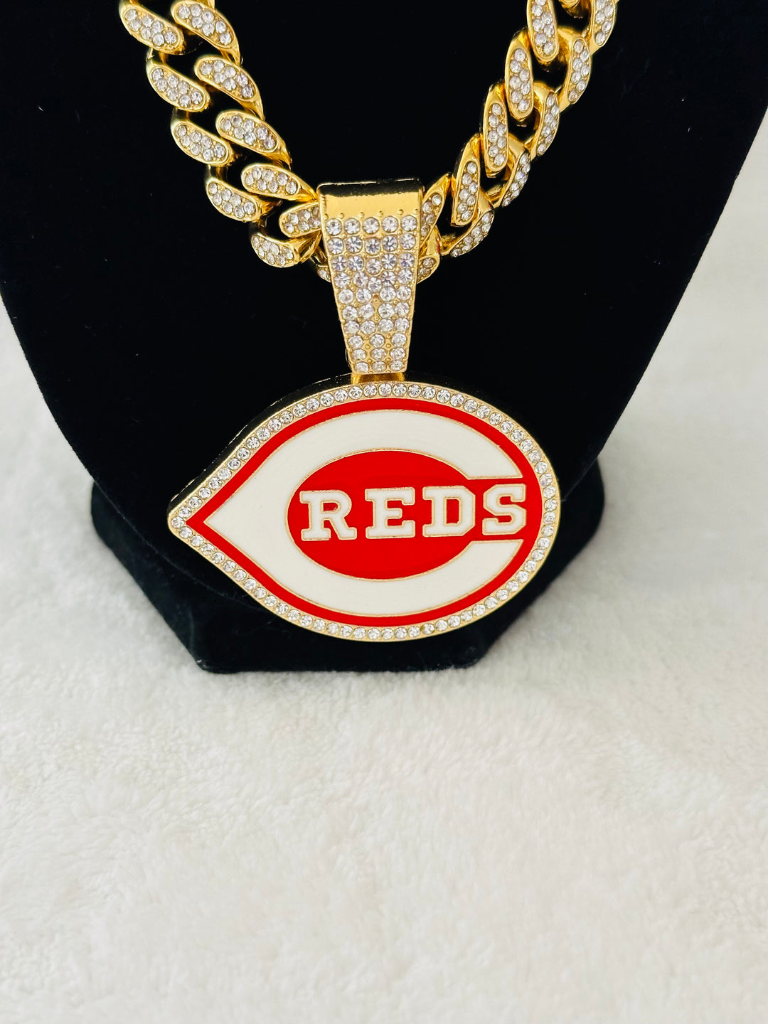 Cincinnati Reds Large Gold Iced Cuban Chain 24”, US SHIP - EB Sports Championship Rings