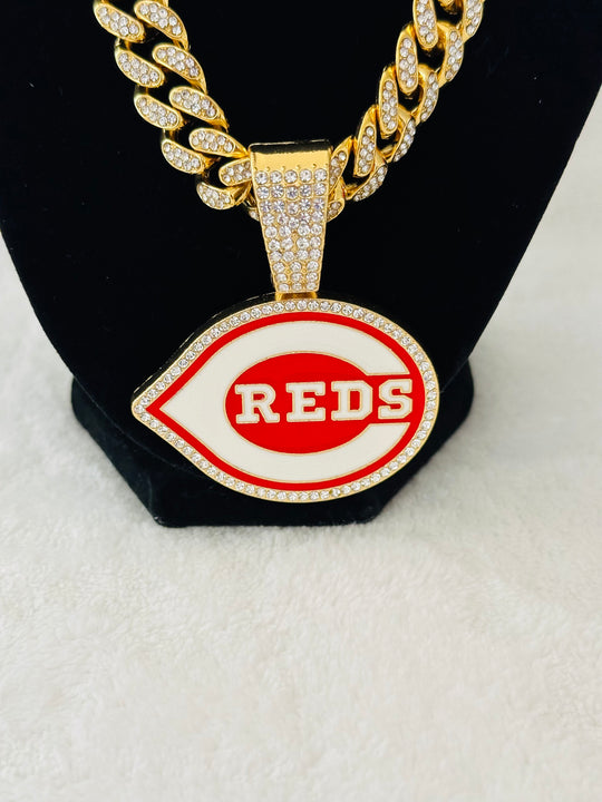 Cincinnati Reds Large Gold Iced Cuban Chain 24”, US SHIP - EB Sports Championship Rings