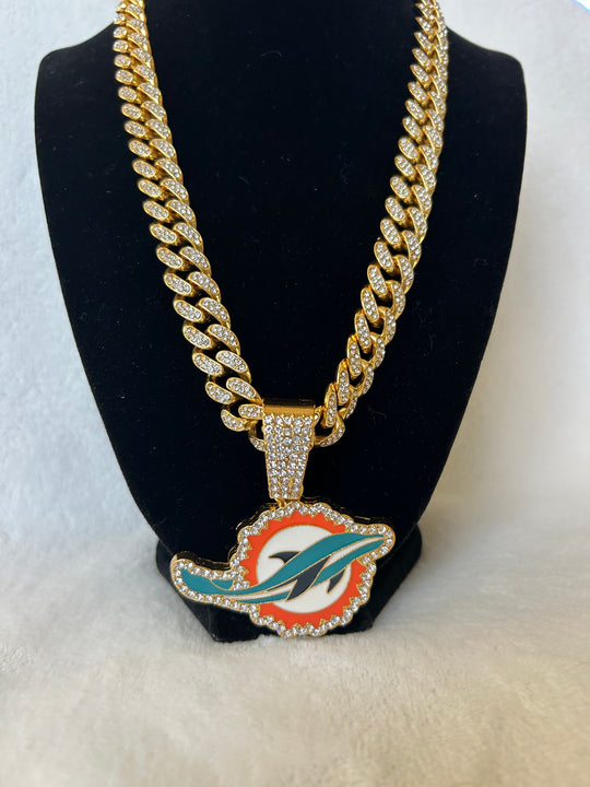 Miami Dolphins Men’s Large Gold Iced Cuban Chain 24” - EB Sports Championship Rings