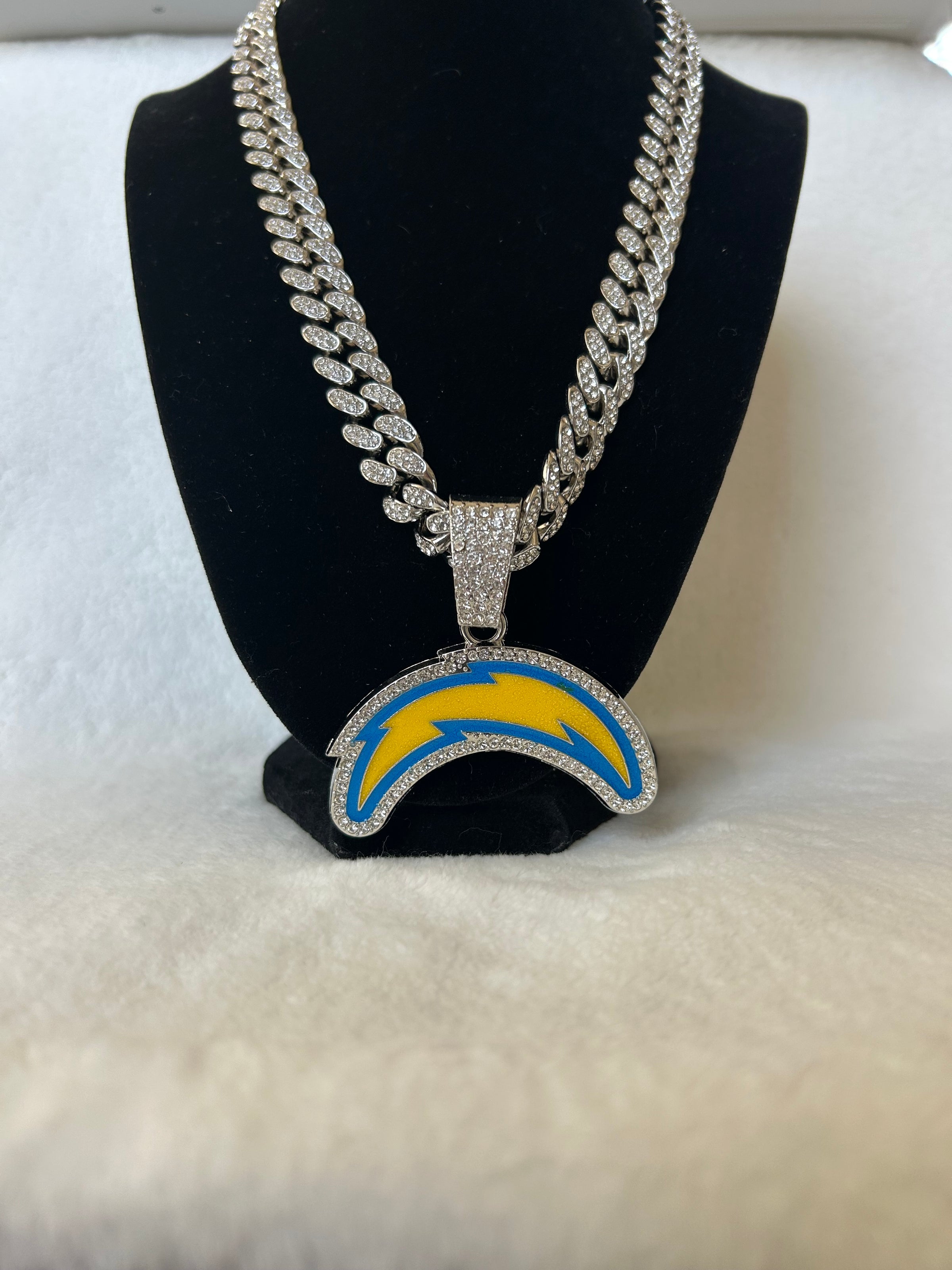 Los Angeles Chargers Men’s Large Silver Iced Cuban Chain 24” - EB Sports Championship Rings