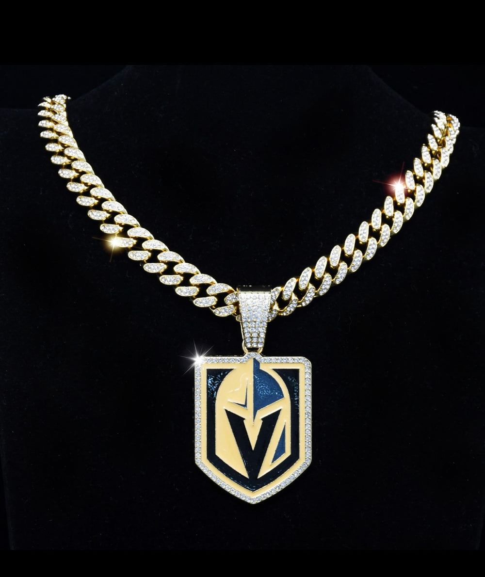 Gold Plated Vegas Golden Knights Large Iced Cuban Chain 20” - EB Sports Championship Rings