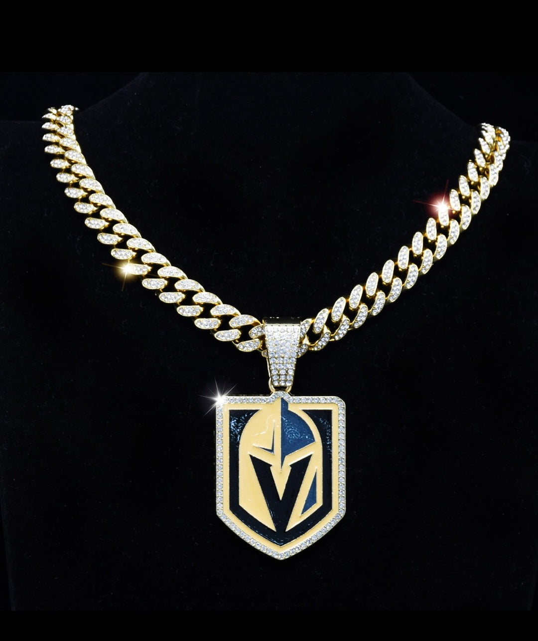 Gold Plated Vegas Golden Knights Large Iced Cuban Chain 20” - EB Sports Championship Rings