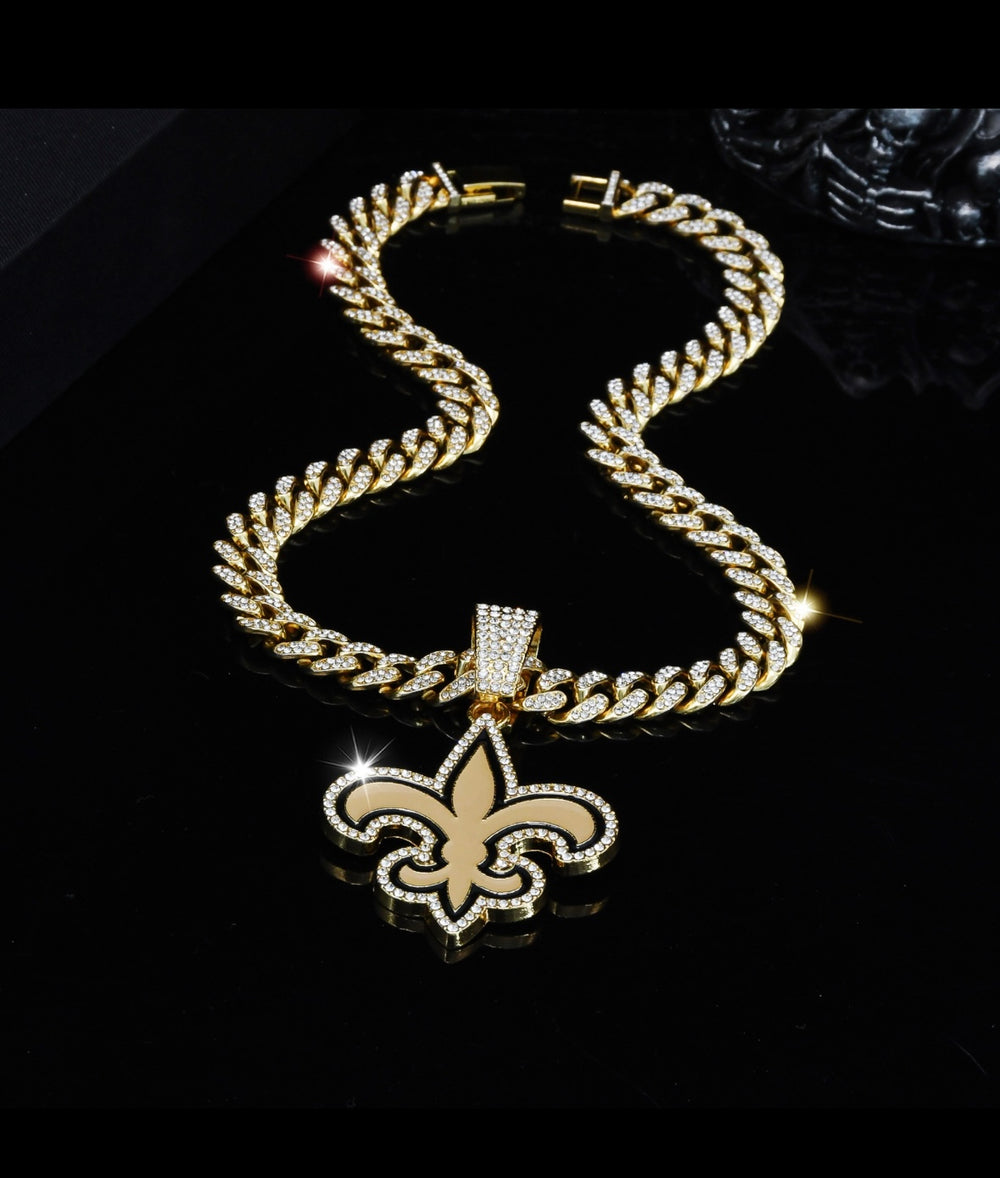 New Orleans Saints Large Gold Iced Cuban Chain 20” - EB Sports Championship Rings