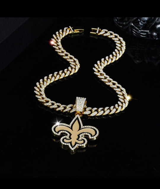New Orleans Saints Large Gold Iced Cuban Chain 20” - EB Sports Championship Rings