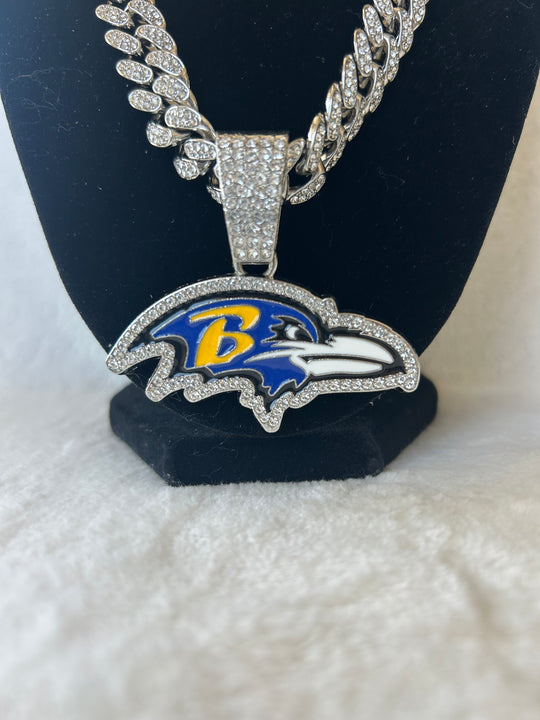 Baltimore Ravens Men’s Large Silver Iced Cuban Chain 24”, US SHIP - EB Sports Championship Rings
