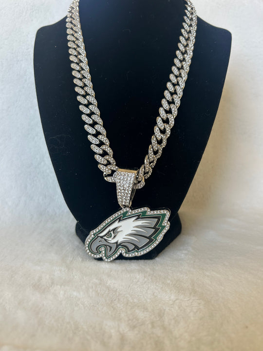 Philadelphia Eagles Men’s Large Silver Iced Cuban Chain 24”, US SHIP - EB Sports Championship Rings