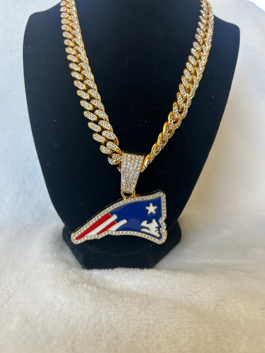New England Patriots Men’s Large Gold Iced Cuban Chain 24”