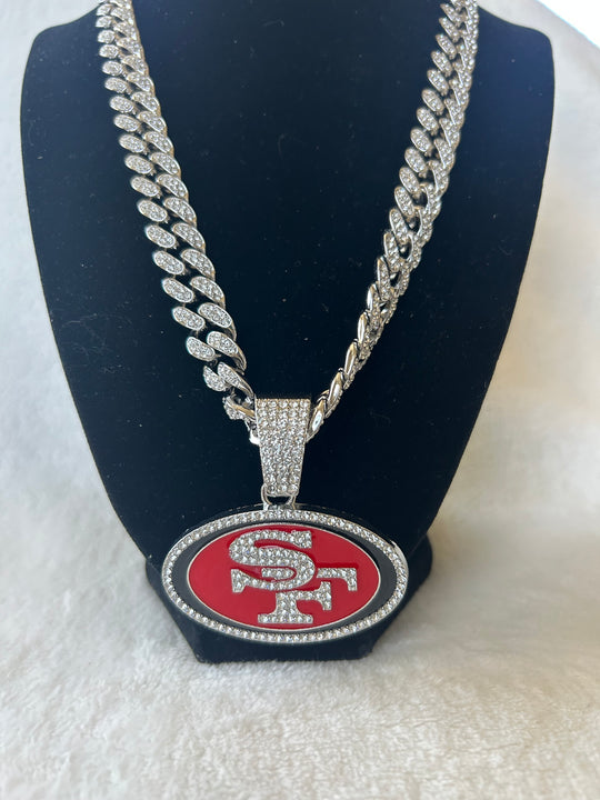 San Francisco 49ers Men’s Large Silver Iced Cuban Chain 24”, US SHIP - EB Sports Championship Rings