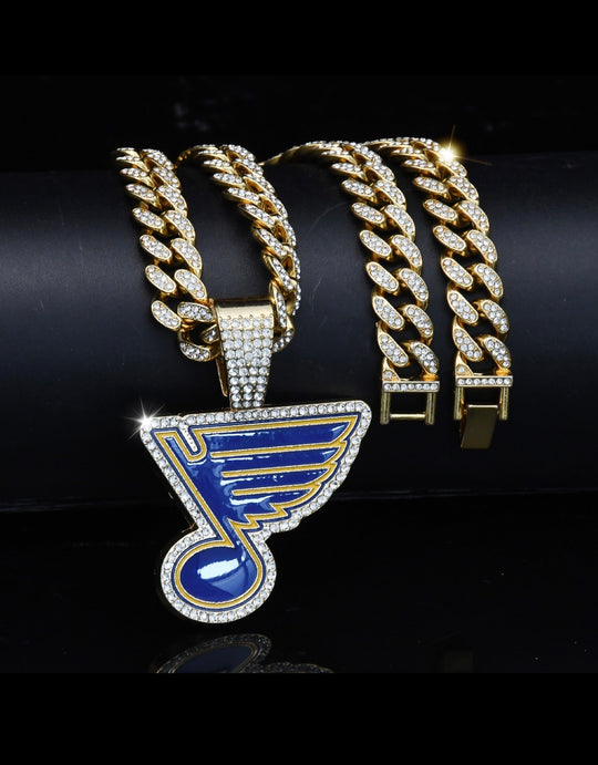St Louis Blues Large Gold Iced Cuban Chain 20” - EB Sports Championship Rings