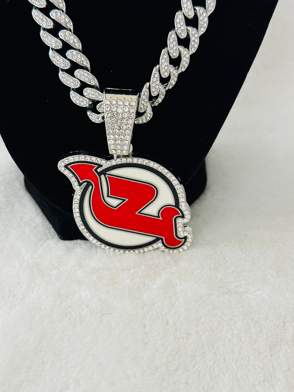 New Jersey Devils Silver Iced Cuban Chain 24”, US SHIP - EB Sports Championship Rings