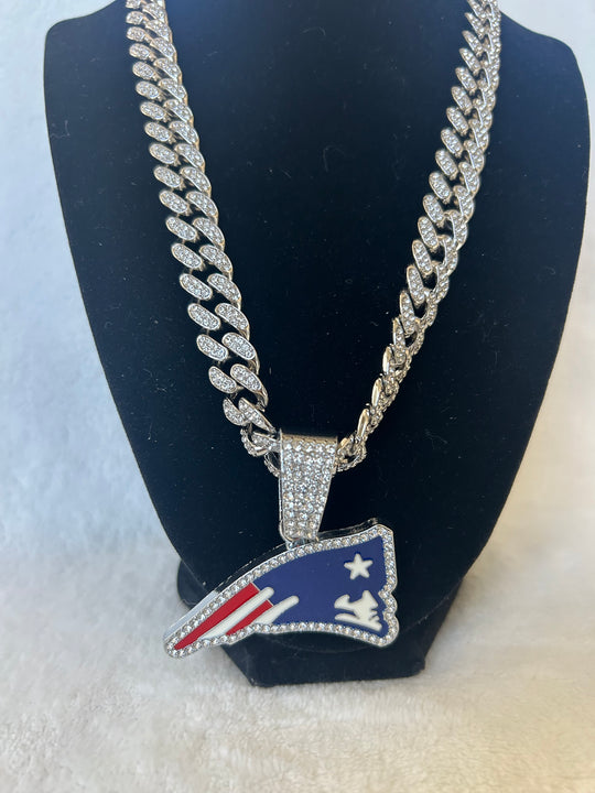 New England Patriots Men’s Large Silver Iced Cuban Chain 24” - EB Sports Championship Rings