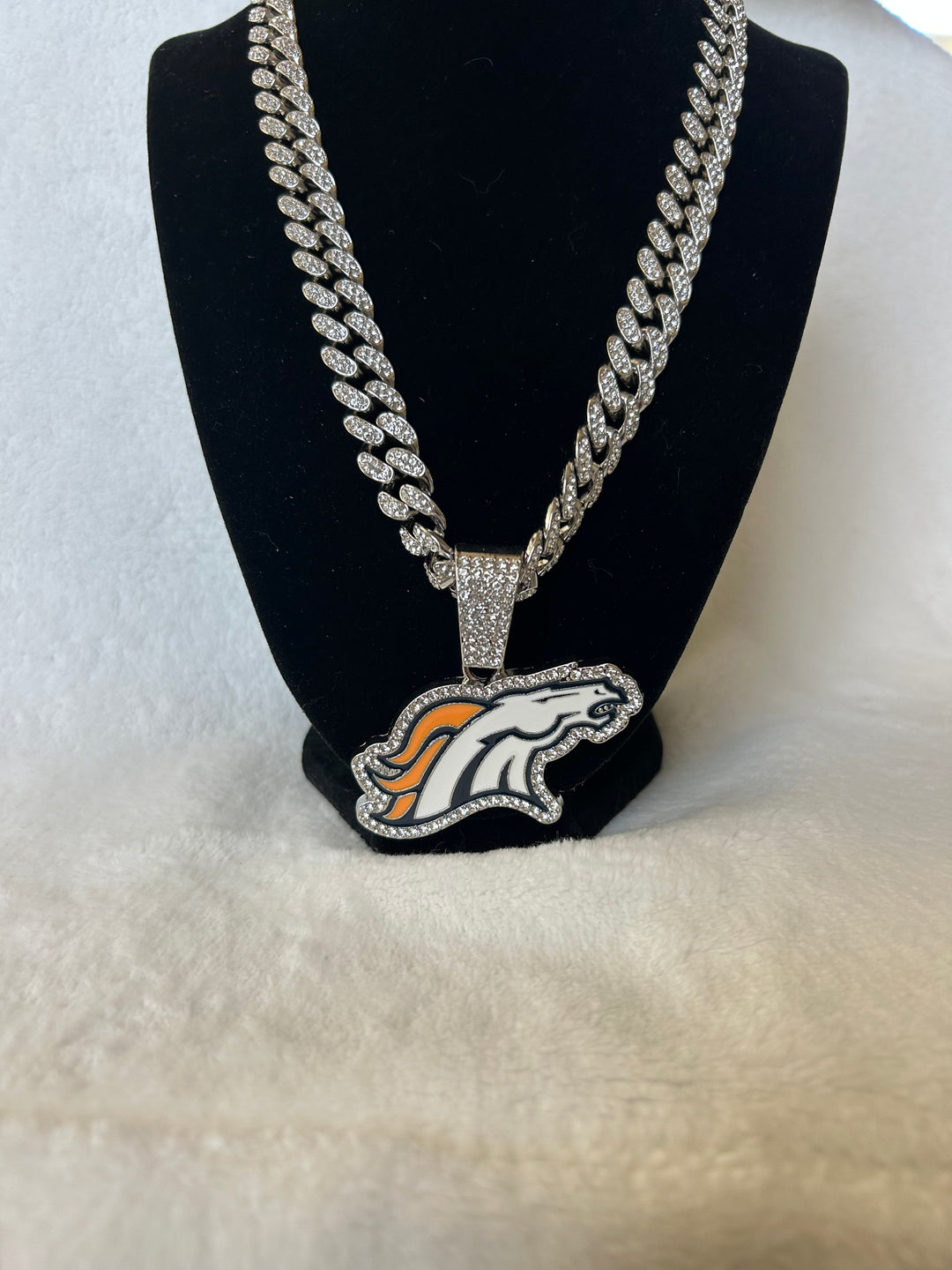Denver Broncos Men’s Large Silver Iced Cuban Chain 24”, US SHIP - EB Sports Championship Rings