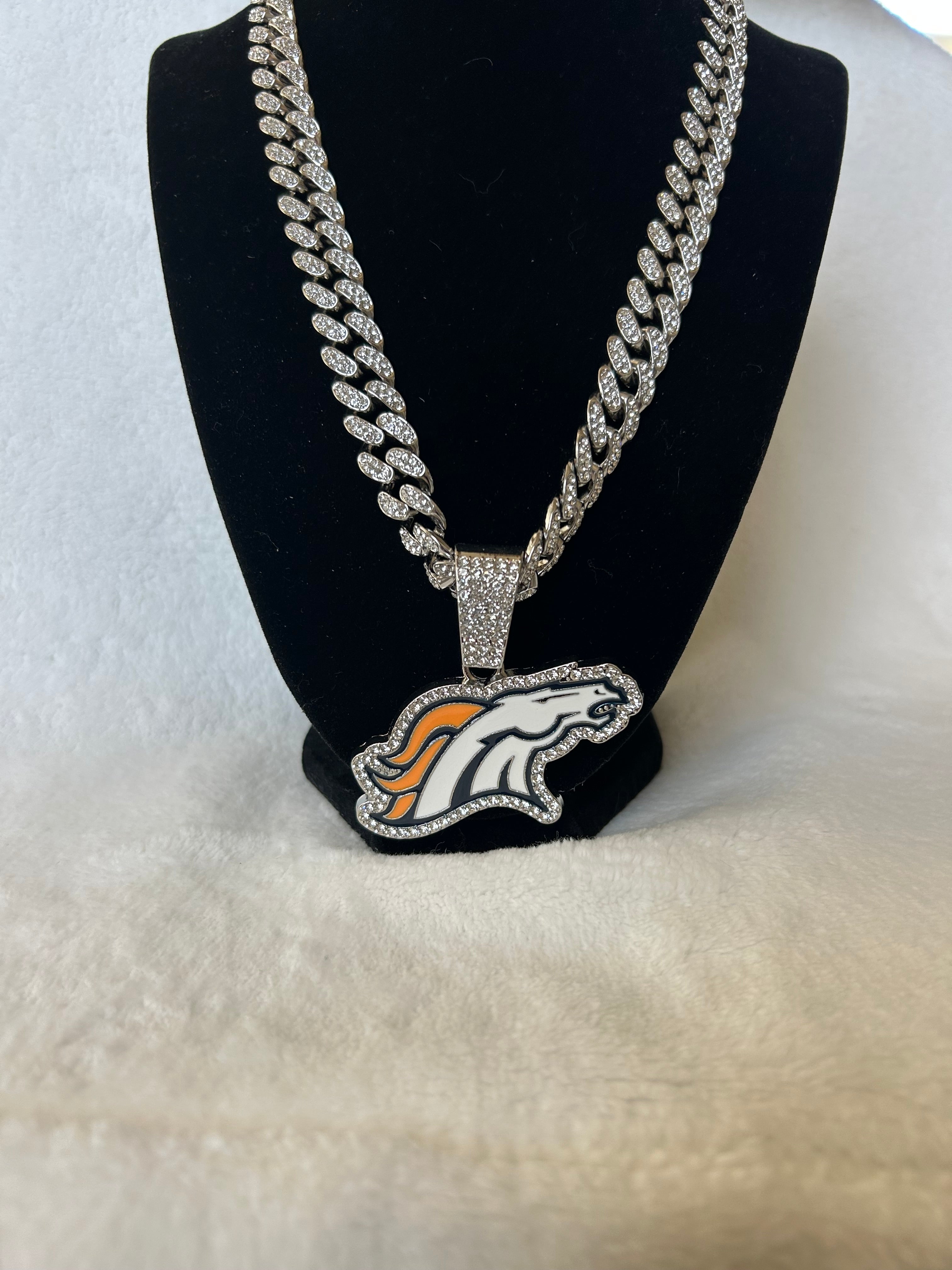 Denver Broncos Men’s Large Silver Iced Cuban Chain 24”, US SHIP - EB Sports Championship Rings