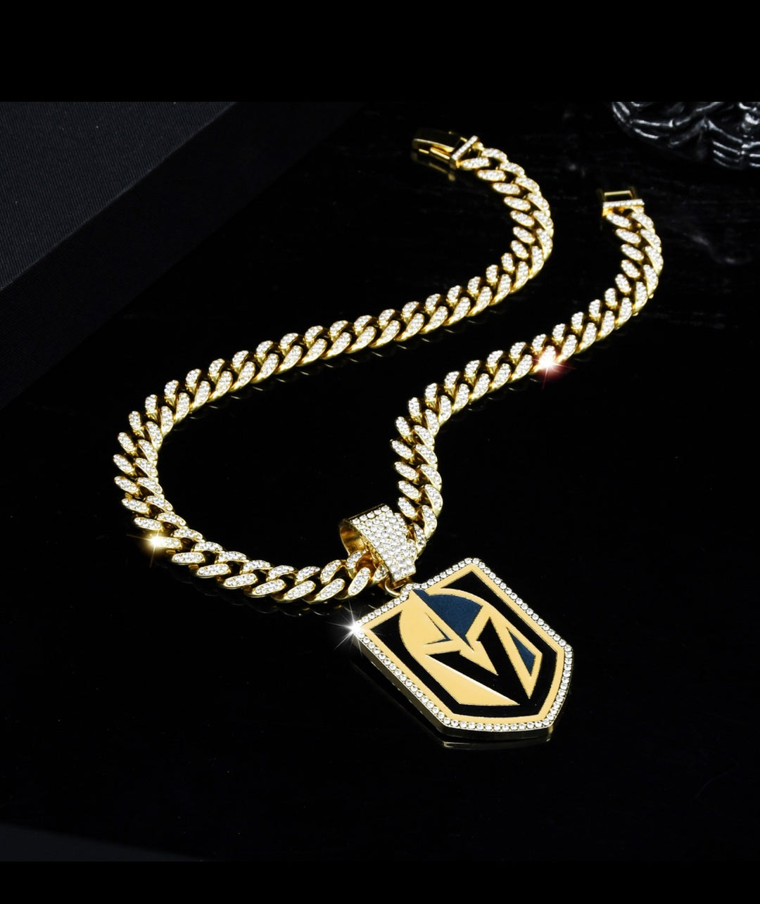 Gold Plated Vegas Golden Knights Large Iced Cuban Chain 20” - EB Sports Championship Rings