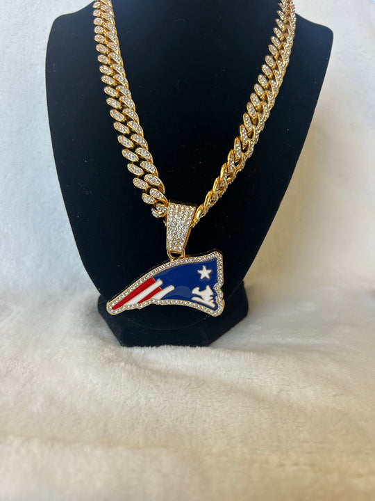 New England Patriots Men’s Large Gold Iced Cuban Chain 24”