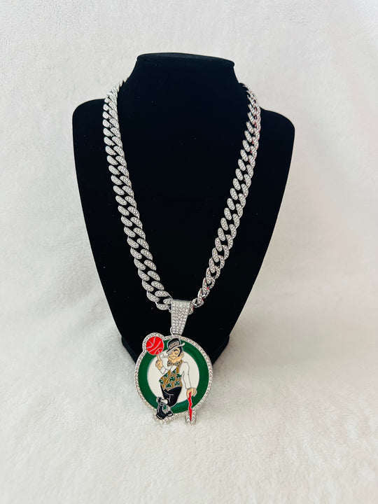 Boston Celtics Silver Gold Iced Cuban Chain 20” - EB Sports Championship Rings