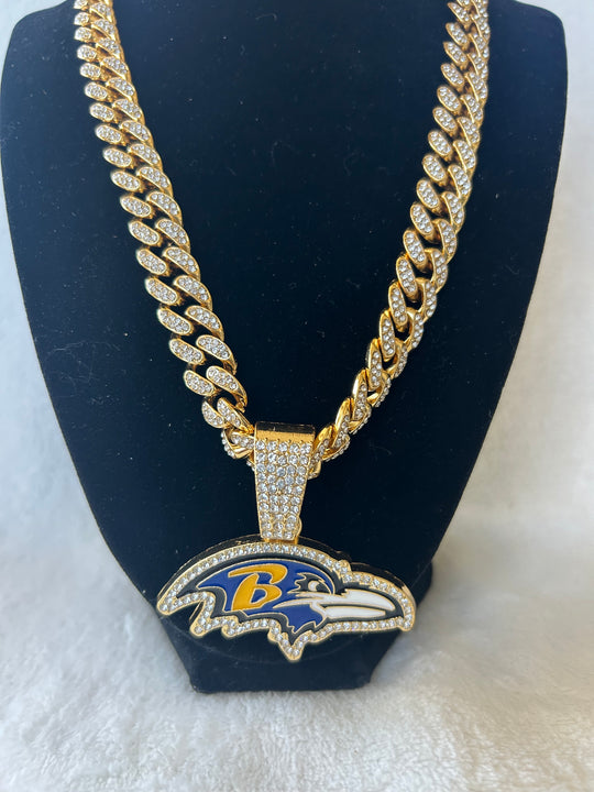 Baltimore Ravens Men’s Large Gold Iced Cuban Chain 24”, US SHIP - EB Sports Championship Rings