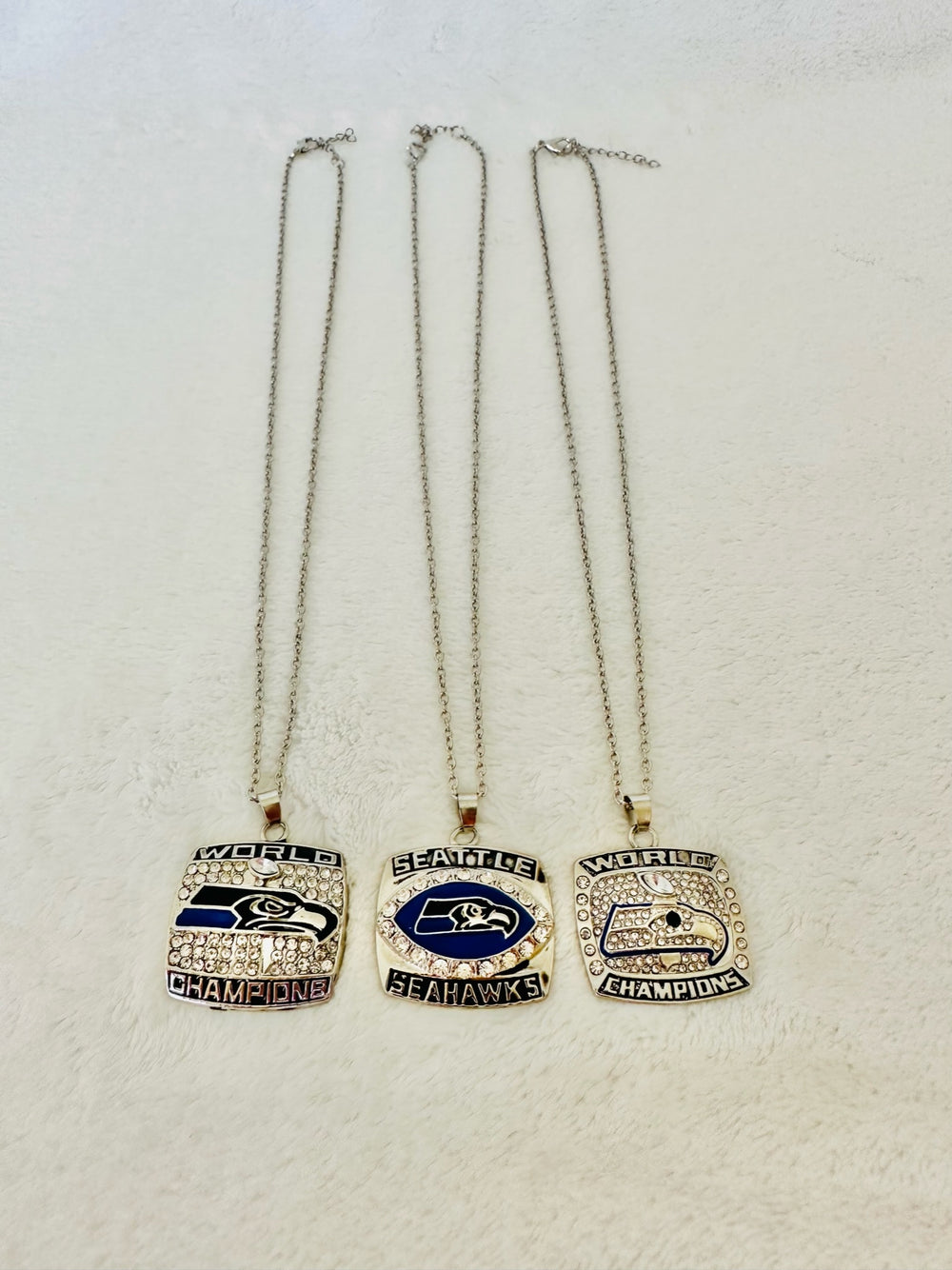 3 PCS Seattle Seahawks Silver Plated Championship Pendant Set - EBSports Championship Rings