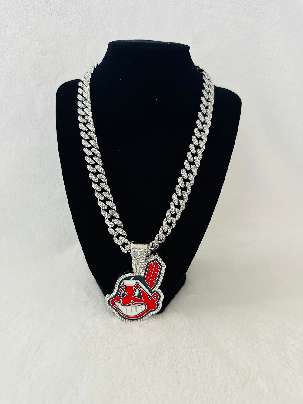 Cleveland Indians Silver Iced Cuban Chain 24”, US SHIP