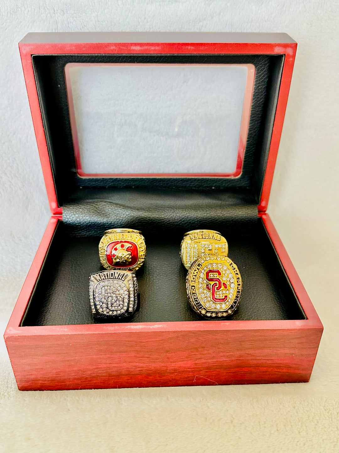 4 PCS USC Trojans 18k GP Brass Championship Ring W Box, - EBSports Championship Rings