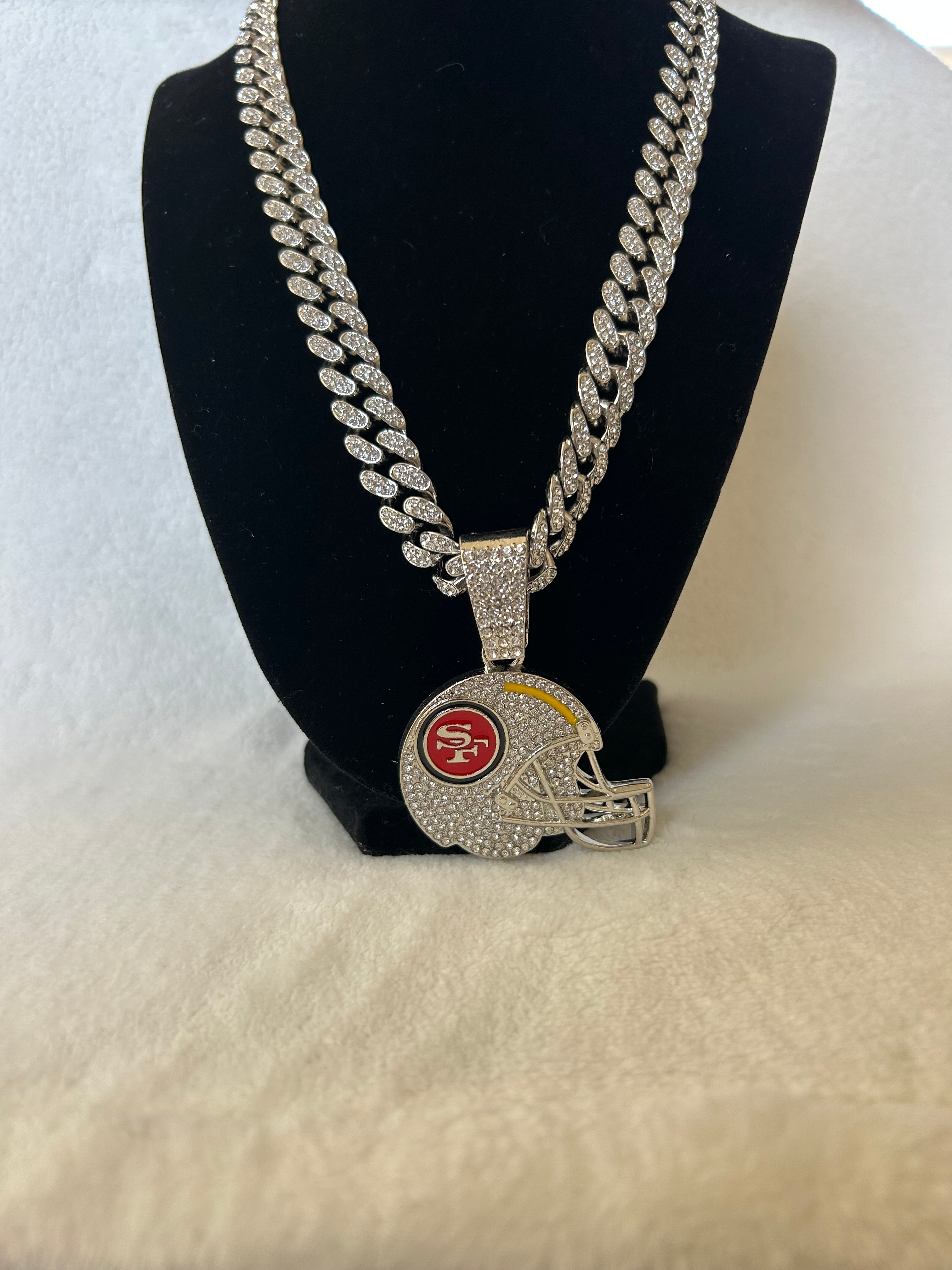 San Francisco 49ers Men’s Large Silver Iced Cuban Chain 24” - EB Sports Championship Rings