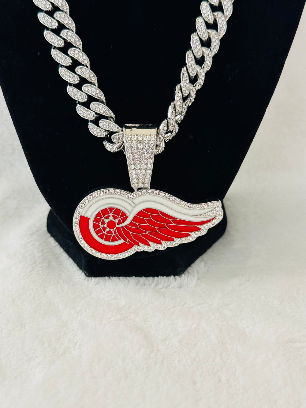 Detroit Red Wings Silver Iced Cuban Chain 24”, US SHIP - EB Sports Championship Rings