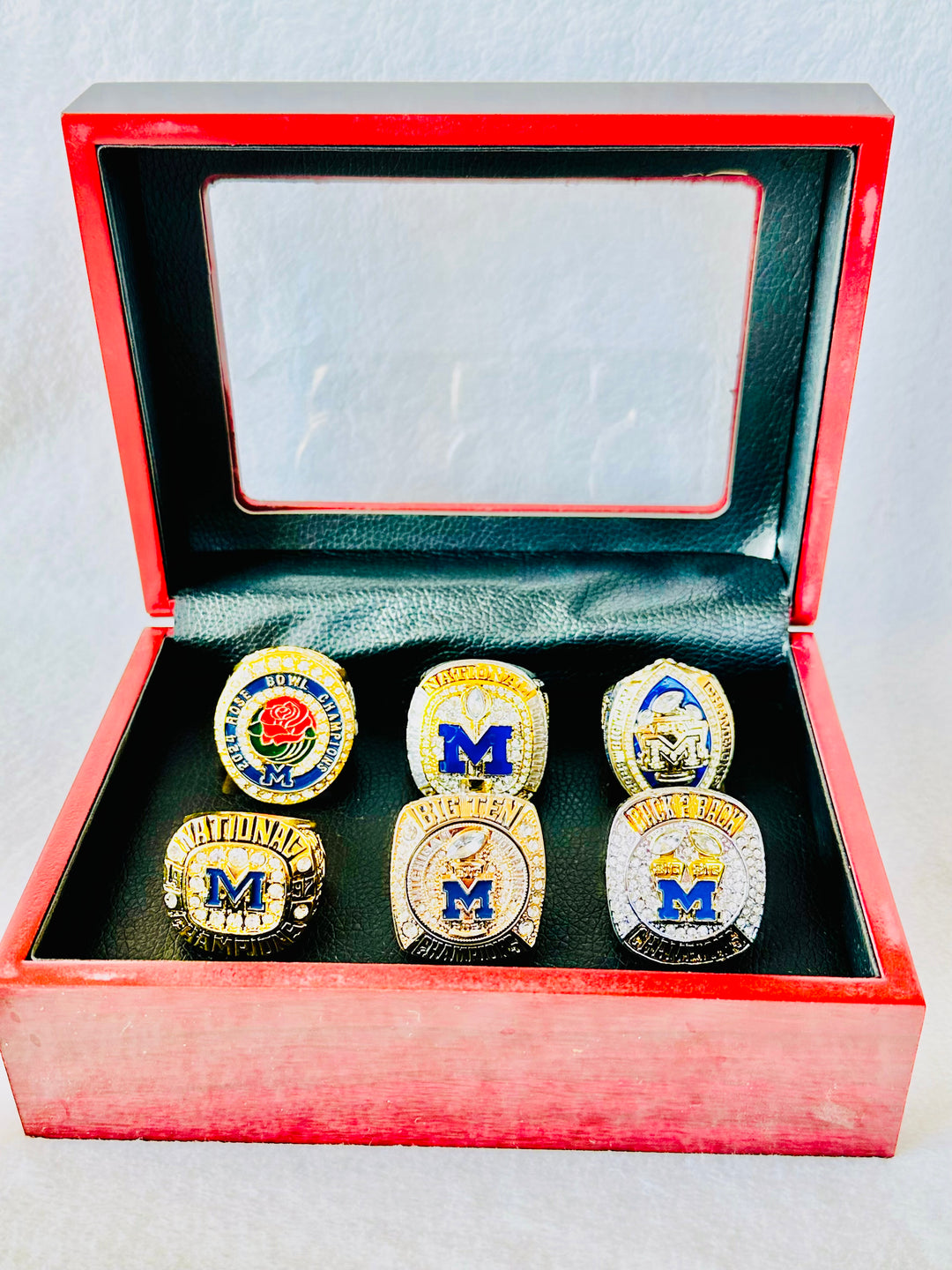 6 PCS Michigan Wolverines Championship Ring W Box, US SHIP 1997/2021/2022/2023/2024 National Championship - EB Sports Championship Rings