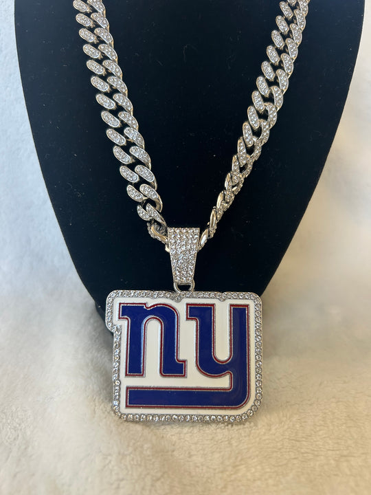 New York Giants Men’s Large Silver Iced Cuban Chain 24”, US SHIP
