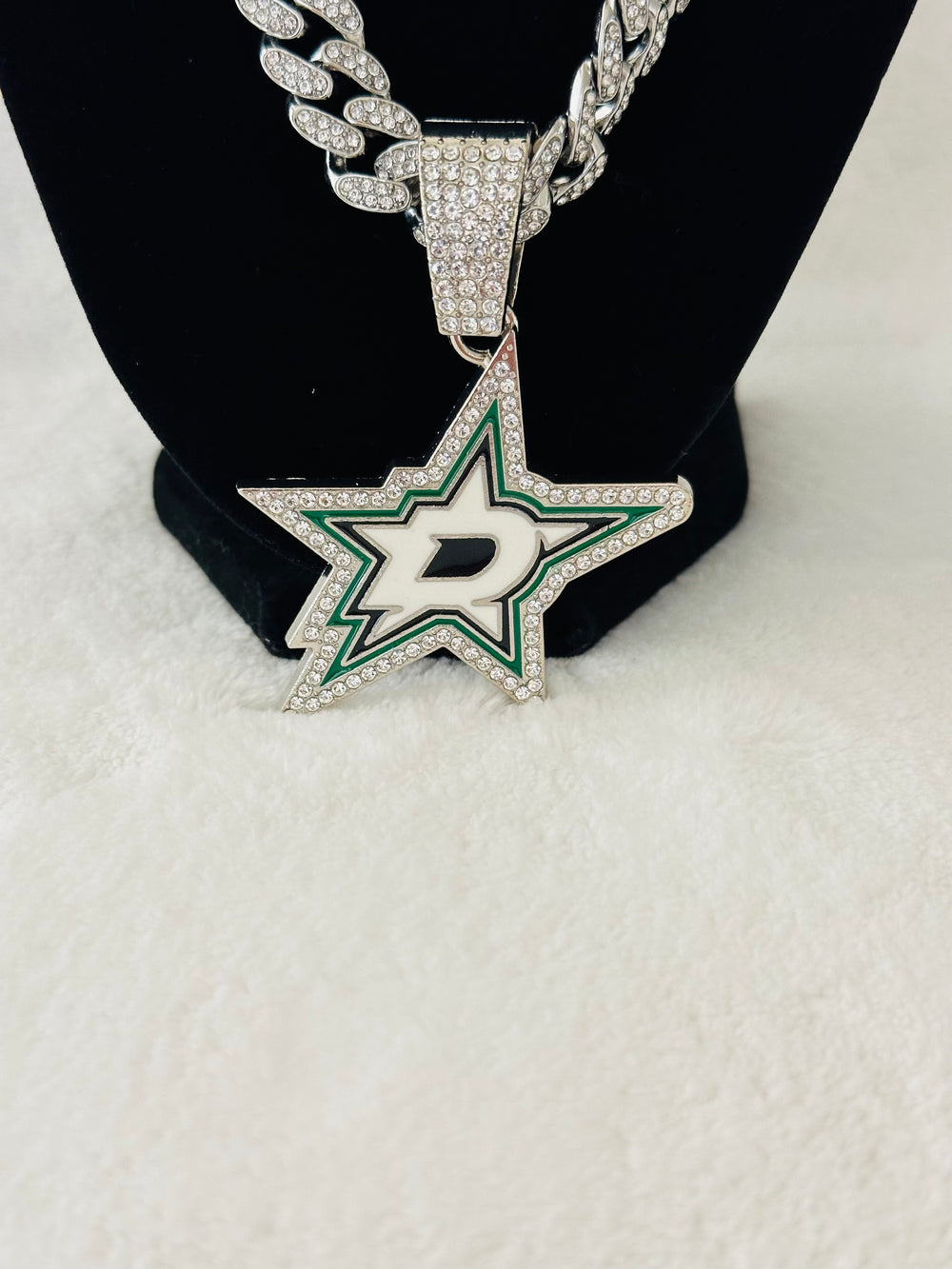 Dallas Stars Silver Iced Cuban Chain 24”, US SHIP