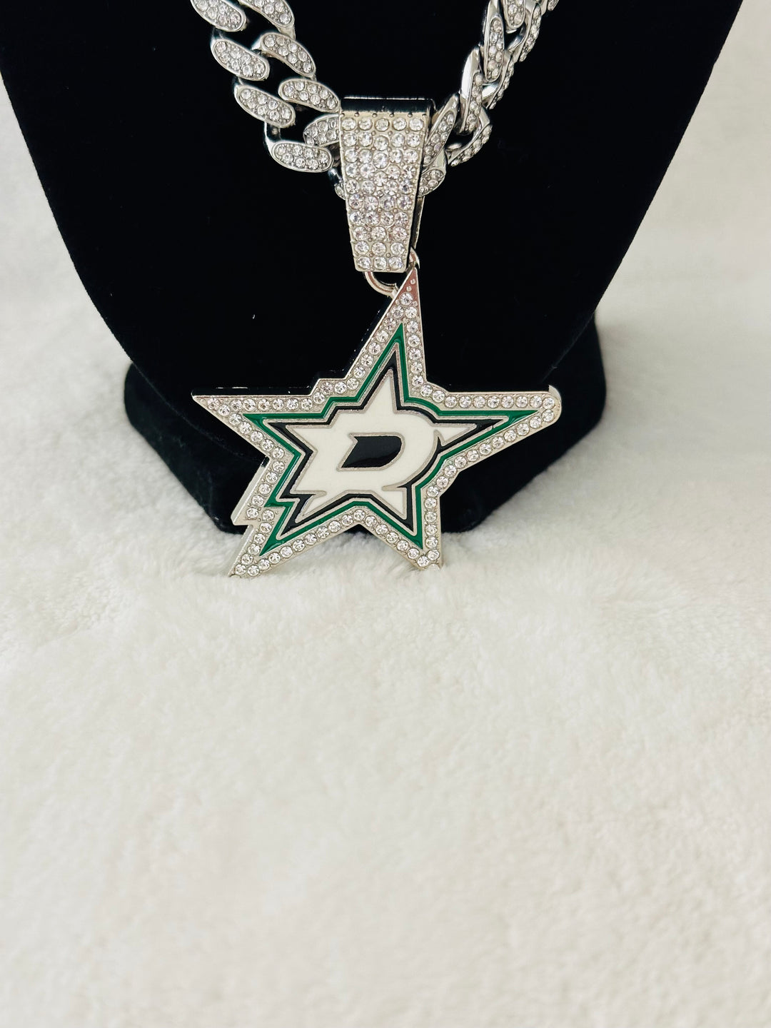 Dallas Stars Silver Iced Cuban Chain 24”, US SHIP