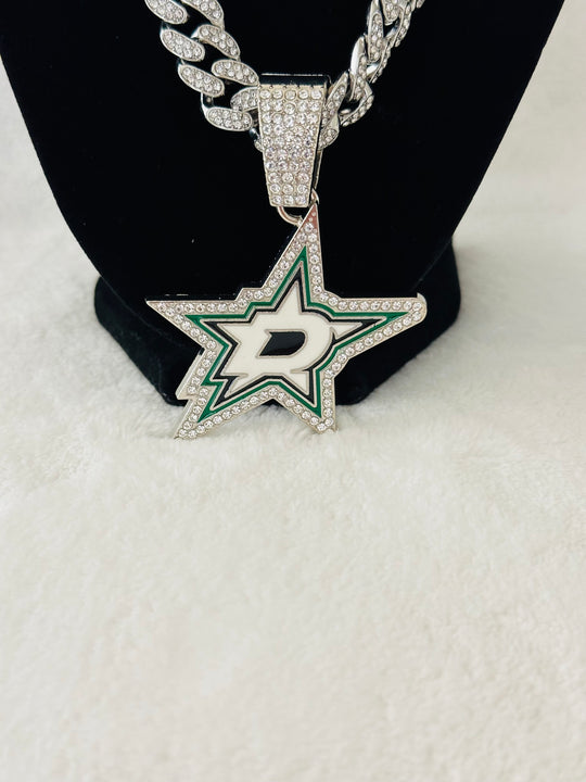 Dallas Stars Silver Iced Cuban Chain 24”, US SHIP