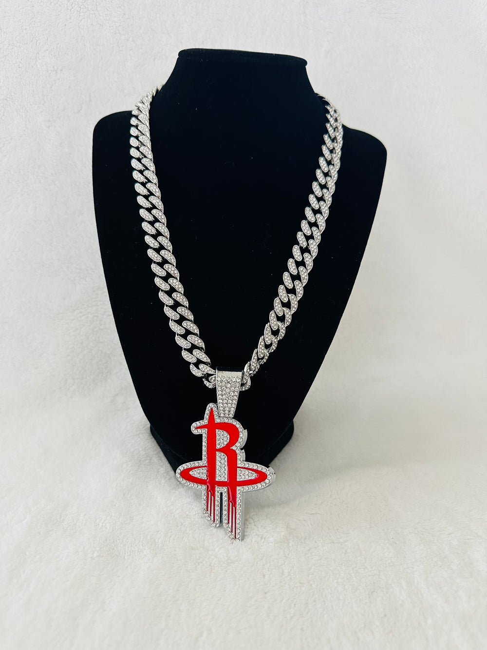 Houston Rockets Silver Iced Cuban Chain 24”, US SHIP
