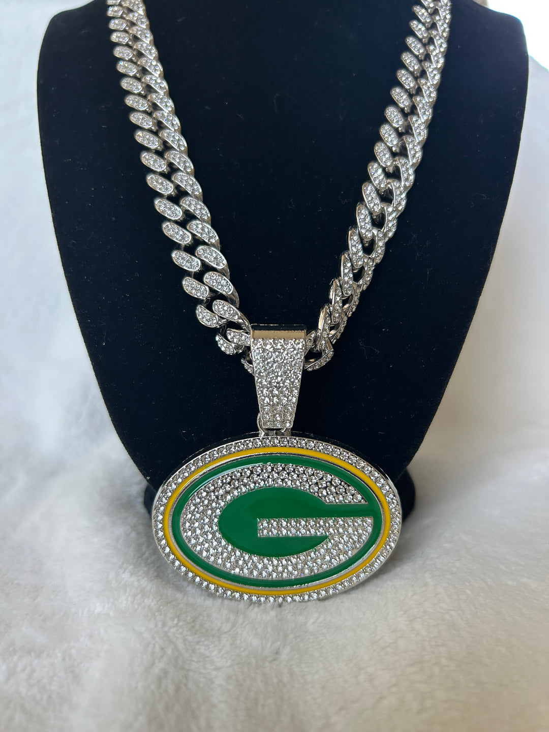 Green Bay Men’s Large Silver Iced Cuban Chain 24”, US SHIP - EB Sports Championship Rings
