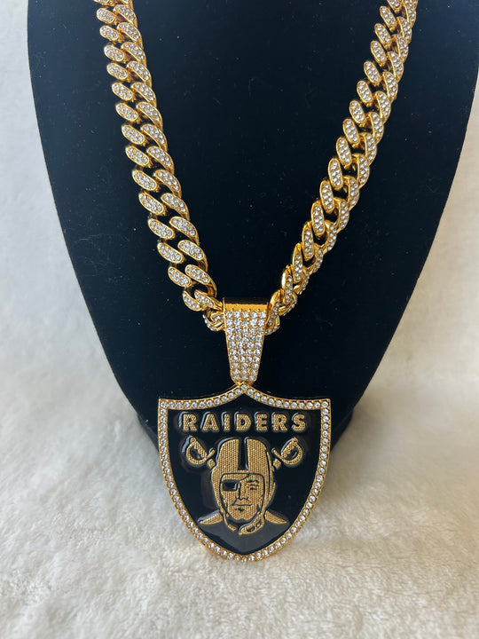 Las Vegas Raiders Men’s Large Gold Iced Cuban Chain 24” - EB Sports Championship Rings
