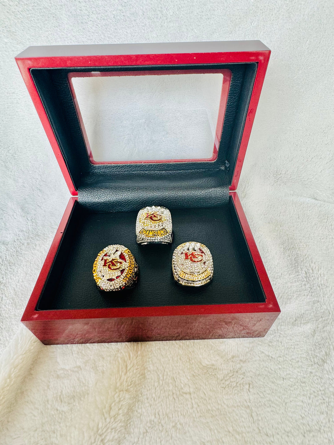 3 PCS Kansas City Chiefs Super Bowl Ring Set W Box, Mahomes, US SHIP 2019, 2023, 2024 - EB Sports Championship Rings