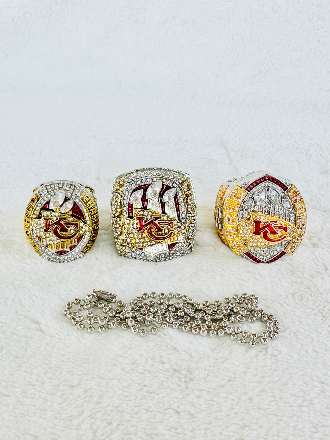 3 PCS Kansas City Chiefs Super Bowl Ring Set, Mahomes, US SHIP 2019, 2023, 2024 New - EB Sports Championship Rings