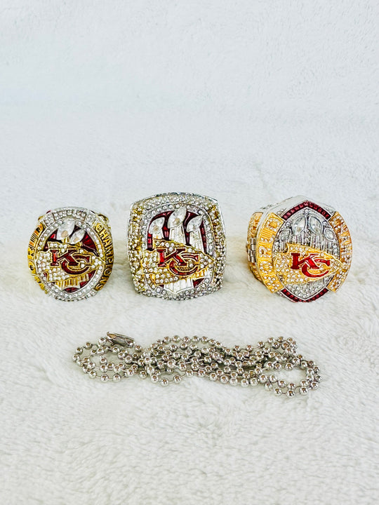 3 PCS Kansas City Chiefs Super Bowl Ring Set, Mahomes, US SHIP 2019, 2023, 2024 New