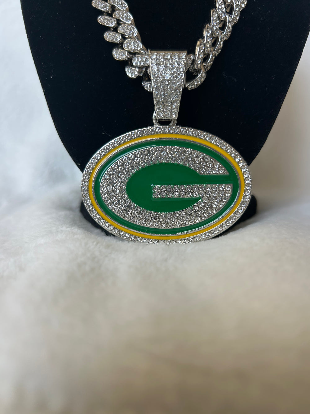 Green Bay Men’s Large Silver Iced Cuban Chain 24”, US SHIP - EB Sports Championship Rings