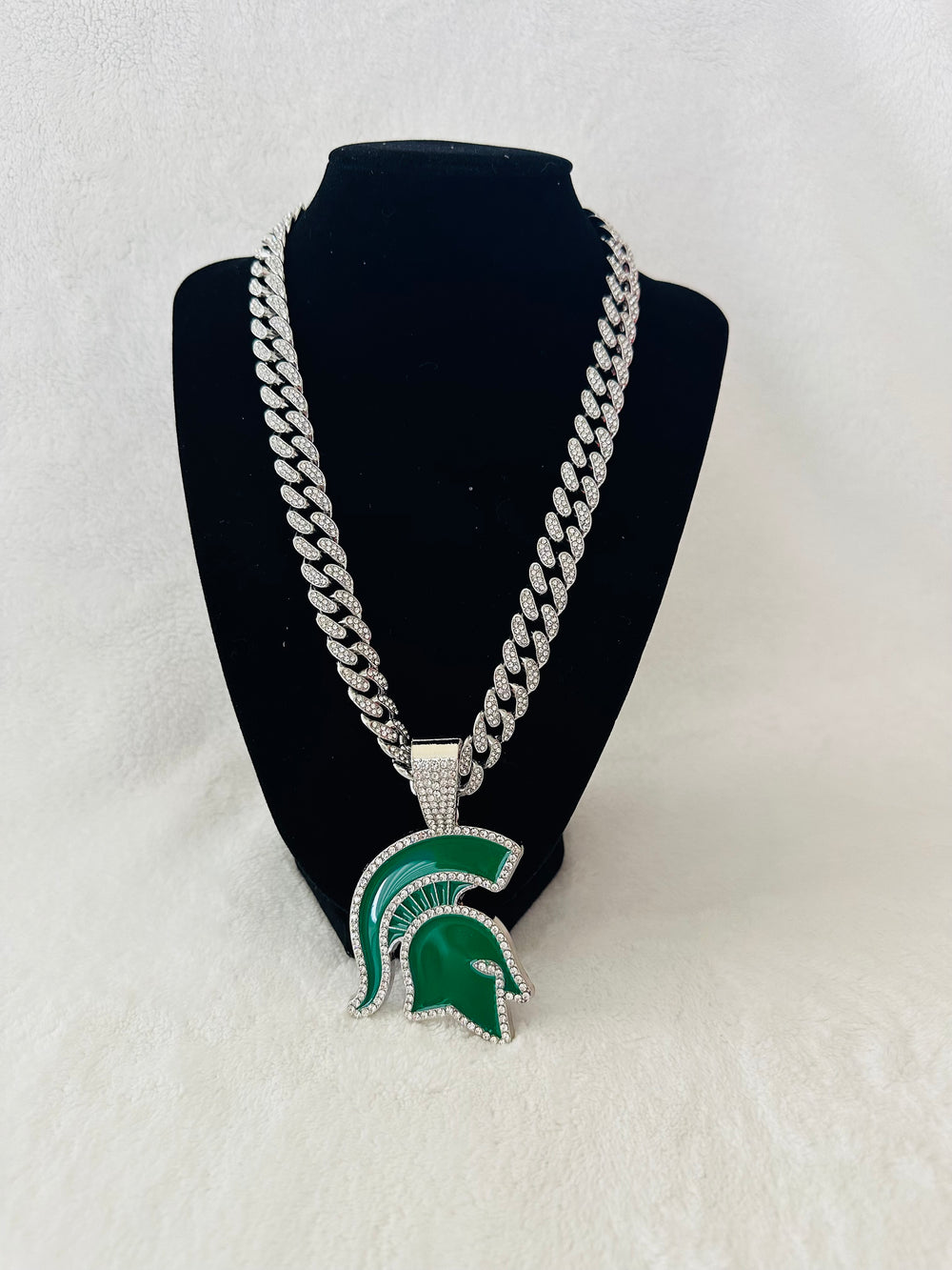 Michigan State Spartans Silver Iced Cuban Chain 24”, US SHIP