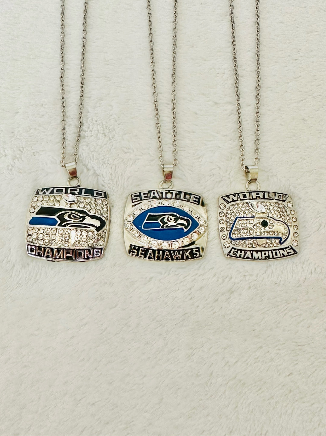 3 PCS Seattle Seahawks Silver Plated Championship Pendant Set - EBSports Championship Rings