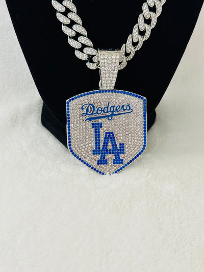 LA Dodgers Silver Iced Cuban Chain 24”, US SHIP