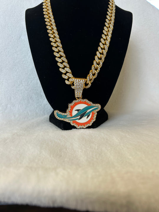 Miami Dolphins Men’s Large Gold Iced Cuban Chain 24” - EB Sports Championship Rings