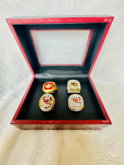 4 PCS Kansas City Chiefs Super Bowl Ring Set W Box, Mahomes, US SHIP 1969, 2019, 2023, 2024 - EB Sports Championship Rings