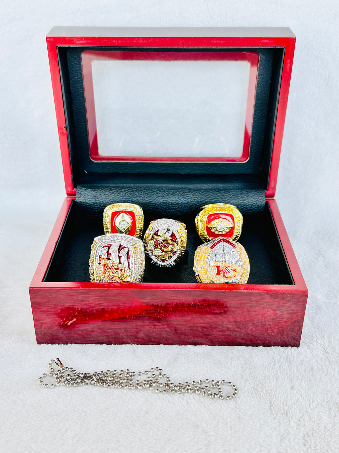 5 PCS Kansas City Chiefs Super Bowl Ring Set W Box, Mahomes, US SHIP 1966, 1969, 2019, 2023, 2024 - EB Sports Championship Rings