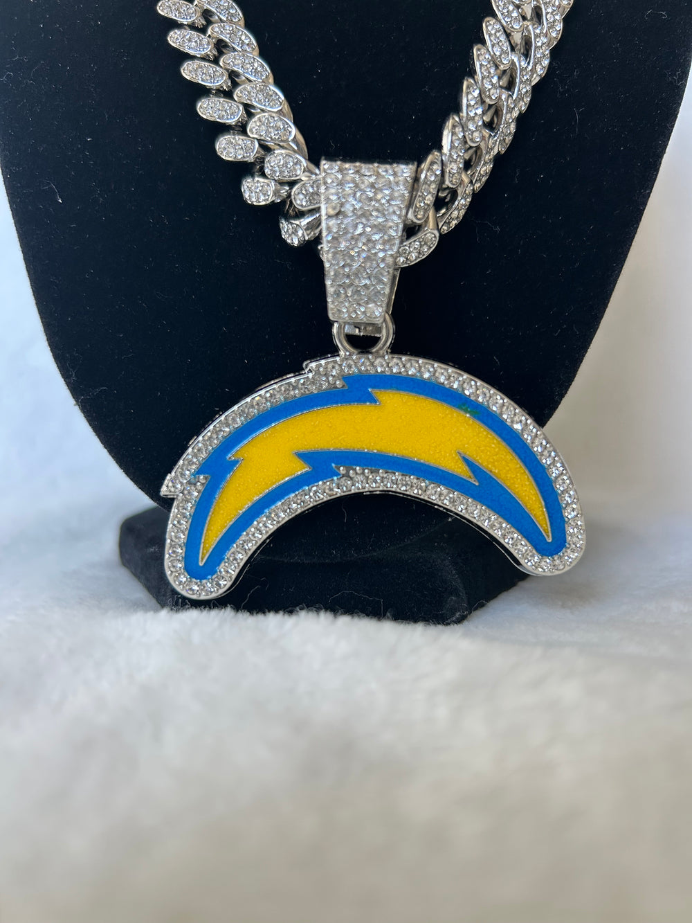 Los Angeles Chargers Men’s Large Silver Iced Cuban Chain 24” - EB Sports Championship Rings