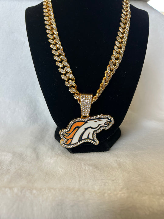 Denver Broncos Men’s Large Gold Iced Cuban Chain 24”, US SHIP - EB Sports Championship Rings